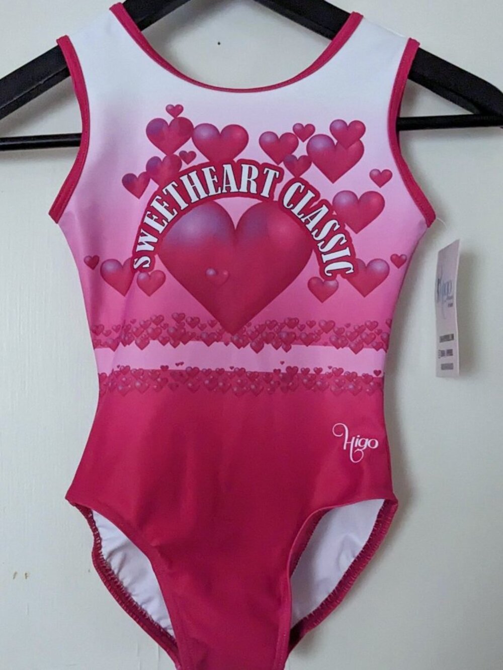 NWT Higo Gymnastics Leotard Heart Printed Pink Ombre Size CM
